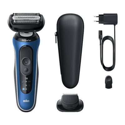 Afeitadora - Braun Afeitadora eléctrica Series 6  62-B1200S, 1 accesorio de precisión, 60 min autonomía, Afeitado en seco y en mojado, Azul