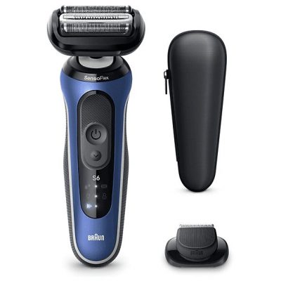 Afeitadora - Braun Afeitadora eléctrica Series 6  62-B1200S, 1 accesorio de precisión, 60 min autonomía, Afeitado en seco y en mojado, Azul