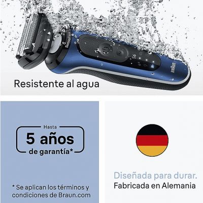 Afeitadora - Braun Afeitadora eléctrica Series 6  62-B1200S, 1 accesorio de precisión, 60 min autonomía, Afeitado en seco y en mojado, Azul