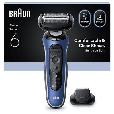 Afeitadora - Braun Afeitadora eléctrica Series 6  62-B1200S, 1 accesorio de precisión, 60 min autonomía, Afeitado en seco y en mojado, Azul