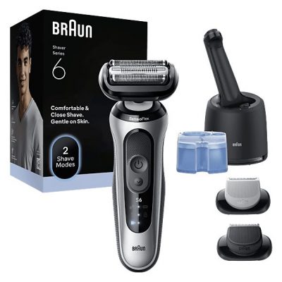 Afeitadora - Braun Afeitadora Eléctrica Series 6 62-S7650CC, Chamartín SmartCare, +2 Accesorios, 60 min autonomía, Afeitado en seco y en mojado, Plata