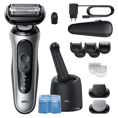 Afeitadora - Braun Afeitadora Eléctrica Series 6 62-S7650CC, Chamartín SmartCare, +2 Accesorios, 60 min autonomía, Afeitado en seco y en mojado, Plata