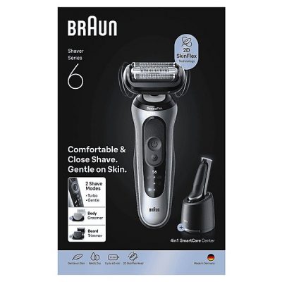 Afeitadora - Braun Afeitadora Eléctrica Series 6 62-S7650CC, Chamartín SmartCare, +2 Accesorios, 60 min autonomía, Afeitado en seco y en mojado, Plata