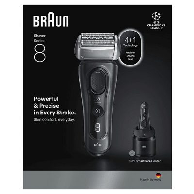 Afeitadora - Braun Afeitadora eléctrica Series 8 8663CC, SensoAdapt, 60 min autonomía, Chamartín SmartCare, Afeitado en seco y en mojado, Gris
