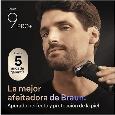 Afeitadora - Braun Afeitadora eléctrica Series 9 PRO+ 9600s, Pro SensoAdapt, 60 minutos autonomía, Afeitado en seco y en mojado, Negro