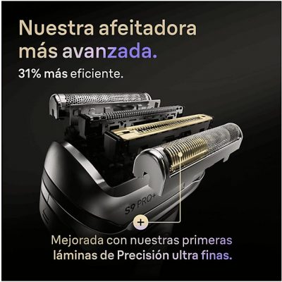 Afeitadora - Braun Afeitadora eléctrica Series 9 PRO+ 9600s, Pro SensoAdapt, 60 minutos autonomía, Afeitado en seco y en mojado, Negro