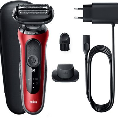 Afeitadora - Braun Series 6 61-R1200S, 3 Cuchillas, Afeitadora eléctrica para barba, EasyClick, Wet & Dry, Rojo