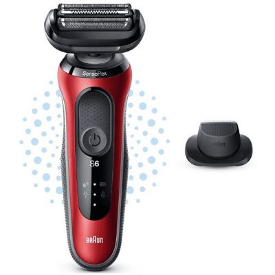 Afeitadora - Braun Series 6 61-R1200S, 3 Cuchillas, Afeitadora eléctrica para barba, EasyClick, Wet & Dry, Rojo