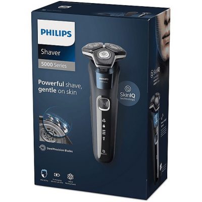Afeitadora - PHILIPS S5885/35, 60 min, carga rápida, recortador de precisión, lavable, afeitado en seco, afeitado en húmedo, Negro, Azul