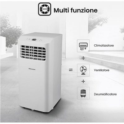 Aire acondicionado portátil - HISENSE APC07KV, 7000 fg/h, 2 velocidades, 18 m², 63 dB(A), Blanco