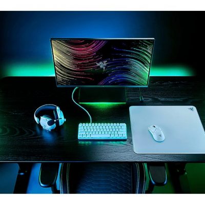 Alfombrilla gaming  - Atlas RAZER, Vidrio templado, Caucho, Blanco