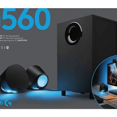 Altavoces gaming - Logitech G560, Bluetooth, RGB Lightsync, Sistema de altavoces 2.1, 240V, Control de graves, Personalizable, Negro