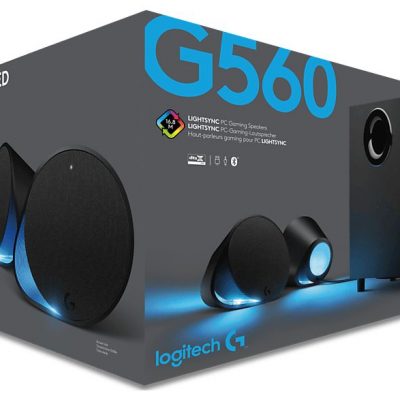 Altavoces gaming - Logitech G560, Bluetooth, RGB Lightsync, Sistema de altavoces 2.1, 240V, Control de graves, Personalizable, Negro