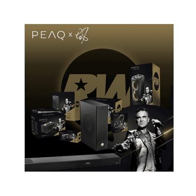 Altavoz de gran potencia - PEAQ PPS 200-RW, 80W, Modo Karaoke, 8h Autonomía, Edición Robbie Williams, Bass Booster, Efectos de Iluminación, Negro