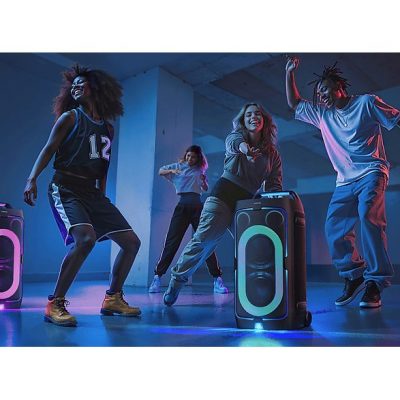 Altavoz de gran potencia - Samsung MX-ST40F/ZF, Portátil para fiestas, Asa de transporte y ruedas, Iluminación personalizable, Aut 12h, 160 W, Negro