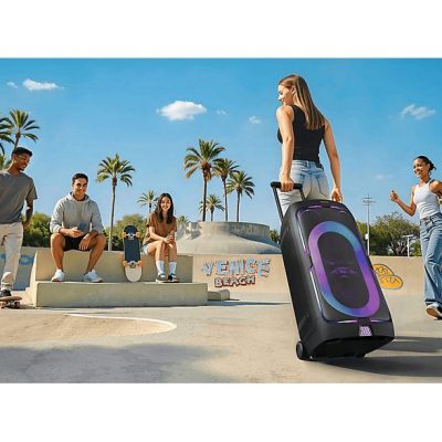 Altavoz de gran potencia - Samsung MX-ST40F/ZF, Portátil para fiestas, Asa de transporte y ruedas, Iluminación personalizable, Aut 12h, 160 W, Negro