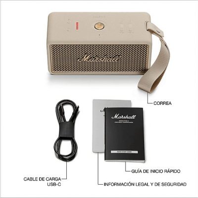 Altavoz inalámbrico - Marshall Middleton II, Bluetooth, 30 h Autonomía, Micrófono integrado, IP67, Crema