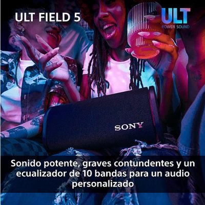 Altavoz inalámbrico - Sony ULT FIELD 5 (SRSULT50B), Bluetooth portátil, ULT POWER SOUND, 25 h, IP67, Resistente al agua, Correa, Con luces, Negro