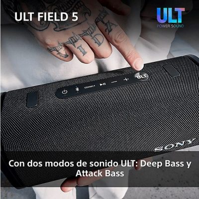 Altavoz inalámbrico - Sony ULT FIELD 5 (SRSULT50B), Bluetooth portátil, ULT POWER SOUND, 25 h, IP67, Resistente al agua, Correa, Con luces, Negro