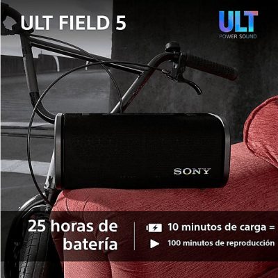 Altavoz inalámbrico - Sony ULT FIELD 5 (SRSULT50B), Bluetooth portátil, ULT POWER SOUND, 25 h, IP67, Resistente al agua, Correa, Con luces, Negro