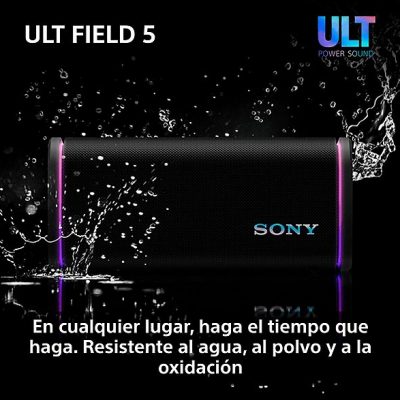 Altavoz inalámbrico - Sony ULT FIELD 5 (SRSULT50B), Bluetooth portátil, ULT POWER SOUND, 25 h, IP67, Resistente al agua, Correa, Con luces, Negro