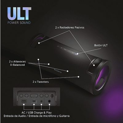 Altavoz inalámbrico - Sony ULT FIELD 7, SRSULT70B, Bluetooth, ULT POWER SOUND, Ultimate Deep Bass, Altavoz X-Balanced, Autonomía 30h, IP67, LED