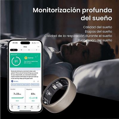 Anillo inteligente - Amazfit Helio Ring, 16.5 mAh, Talla 8, 10 ATM, 4 días Autonomía, Titanio