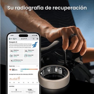 Anillo inteligente - Amazfit Helio Ring, 16.5 mAh, Talla 8, 10 ATM, 4 días Autonomía, Titanio