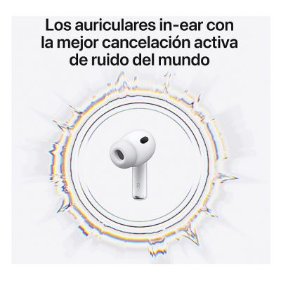 Apple AirPods Pro 3 (2025 3ª gen), Inalámbricos, Cancelación de ruido, Medición frecuencia cardíaca, Live Translation, Chip H2, USB-C, Blanco
