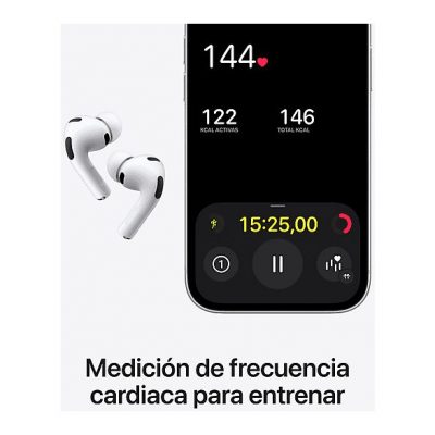 Apple AirPods Pro 3 (2025 3ª gen), Inalámbricos, Cancelación de ruido, Medición frecuencia cardíaca, Live Translation, Chip H2, USB-C, Blanco