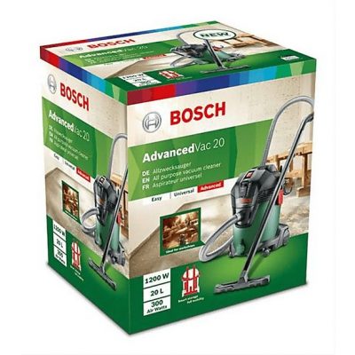 Aspirador con bolsa - BOSCH AdvancedVac 20 (Incluye accesorios), 1200 W, Potencia de succión 300 W, Depósito 16,8 l, Verde