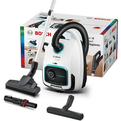 Aspirador con bolsa - BOSCH Serie 6 BGL6HYG1, 600 W, Depósito 4 l, Negro, Blanco