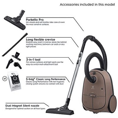 Aspirador con bolsa - ELECTROLUX EB61C3WBL, 850 W, Potencia de succión 232 AirWatt, Depósito 3,5 l, Oro