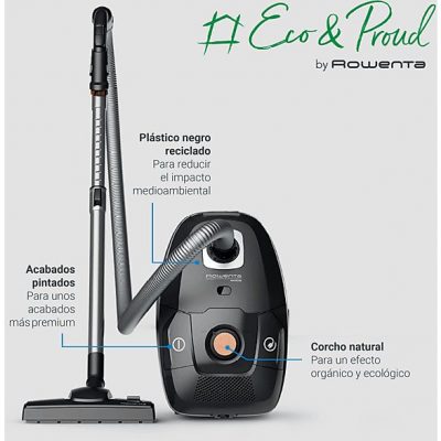 Aspirador con bolsa - Rowenta Green Force RO6189, 400 W, 4.5 L, Motor Effitech® bajo consumo, Filtrado HEPA, Radio 12 m, ECO, Especial Mascotas, Negro