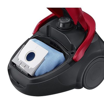 Aspirador con bolsa - SAMSUNG VC07M25E0WR/GE, 750 W, Potencia de succión 200 AirWatt, Depósito 2,5 l, Negro, Rojo