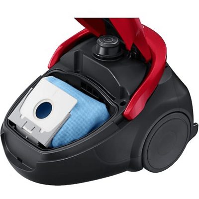 Aspirador con bolsa - SAMSUNG VC07M25E0WR/GE, 750 W, Potencia de succión 200 AirWatt, Depósito 2,5 l, Negro, Rojo