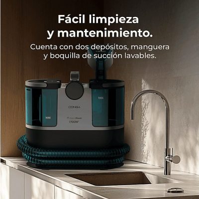 Aspirador de tapicerías - Cecotec Conga 7000 Carpet&Spot Clean Steam XXL, 1700 W, Radio de hasta 7 m, Limpia tapicerías, Azul y Negro
