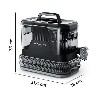 Aspirador de tapicerías - Rowenta Clean IT IN5021, Limpia tapicerías y manchas, Depósito extraíble, 2.3L, Hasta 13.5 kPa, 750w, Autolimpieza,  Negro