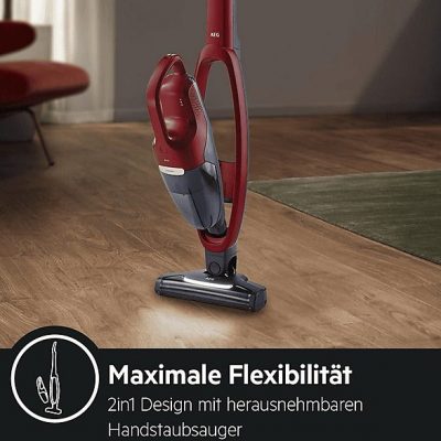 Aspirador escoba - AEG QX7-ANIM, 21,6 V, Depósito 0,3 l, Rojo