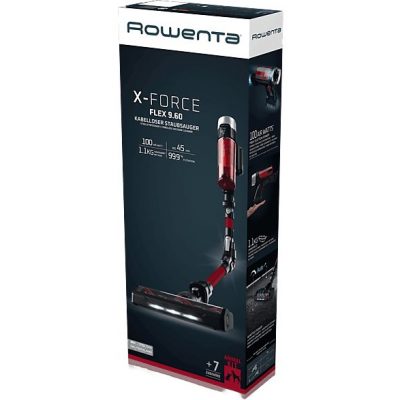 Aspirador escoba - Rowenta RH2079 X-Force Flex 9.60 Animal Care, 200 W, 0.4 L, 45 min, Tecno.Ciclónica, 3 modos, Ultraligera, Especial Mascotas, Roja