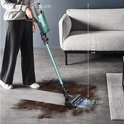 Aspirador escoba - Rowenta X-FORCE 8.80 RH1833, 250 W, 100 AW, 45 min Autonomía, 0.44 L, Ligera, 1.3 Kg, Limpieza 4 en 1, Verde, Gris