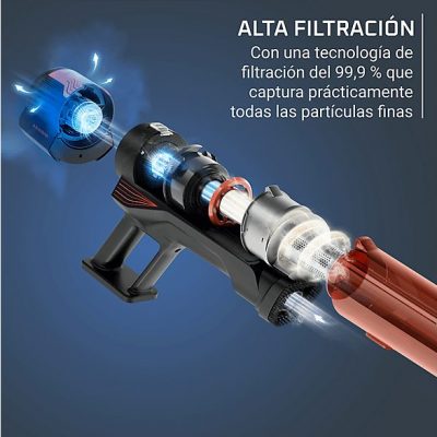 Aspirador escoba - Rowenta  X Force 8.80 RH1872E, 250 W, Potencia succión 100 AW, 1.3 kg, 60 min autonomía, 0.44 l, Ligera, Especial Mascotas, Rojo