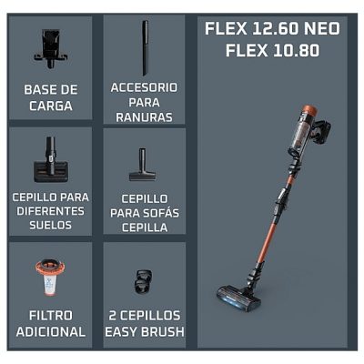 Aspirador escoba - Rowenta X Force Flex 10.80 RH7A73, Potencia succión 120 AW, 300 W, 60 min autonomía, Accesorios, Especial mascotas, Naranja