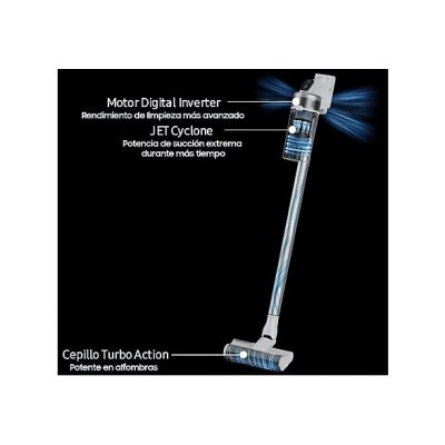 Aspirador escoba - SAMSUNG VS15A6031R4/ET, 410,00 W, Potencia de succión 150 AirWatt, Depósito 0,80 l, Autonomía mínima: 5 min media: 20 min máxima: 40 min, Negro