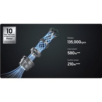 Aspirador escoba - SAMSUNG VS20C8524TB/WA, 210 W, Potencia de succión 210 W, Depósito 0,8 l, Autonomía 60 min, Negro