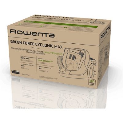 Aspirador sin bolsa - Rowenta Green Force Cyclonic Max RO7B13EA, 900W, 2.5 L, Filtro HEPA, Radio acción 9 m, 73 dB(A), Negro