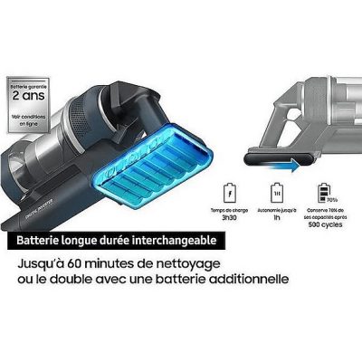 Aspiradora escoba - SAMSUNG Jet 75E Turbo VS20B75B1R4, 550 W, Potencia de succión 200 AirWatt, Depósito 0,8 l, Negro