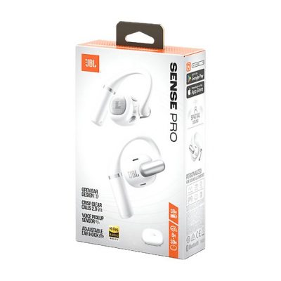 Auriculares conducción de aire - JBL Sense Pro, 38h Autonomía, Open-ear, Gancho Ajustable, 4 Micrófonos, Blanco