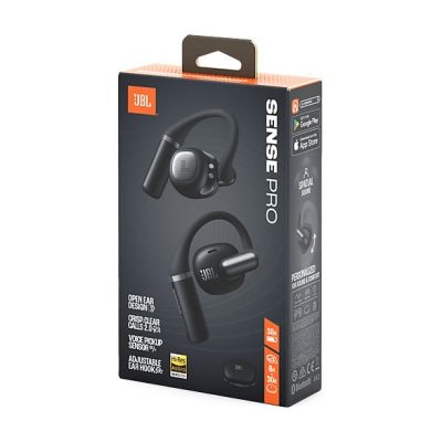 Auriculares conducción de aire - JBL Sense Pro, 38h Autonomía, Open-ear, Gancho Ajustable, 4 Micrófonos, Negro