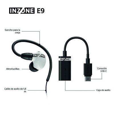 Auriculares gaming - Sony INZONE E9, Aislamiento acústico, Caja de audio USB-C, PC streaming, Cable 1,8 m, Fnatic, Estuche, G900W, Blanco